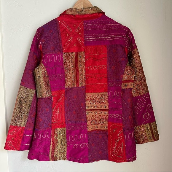 Vintage Chico's Patchwork Embroidered Beaded Embroidery Jacket Size: 1 - Picture 12 of 13